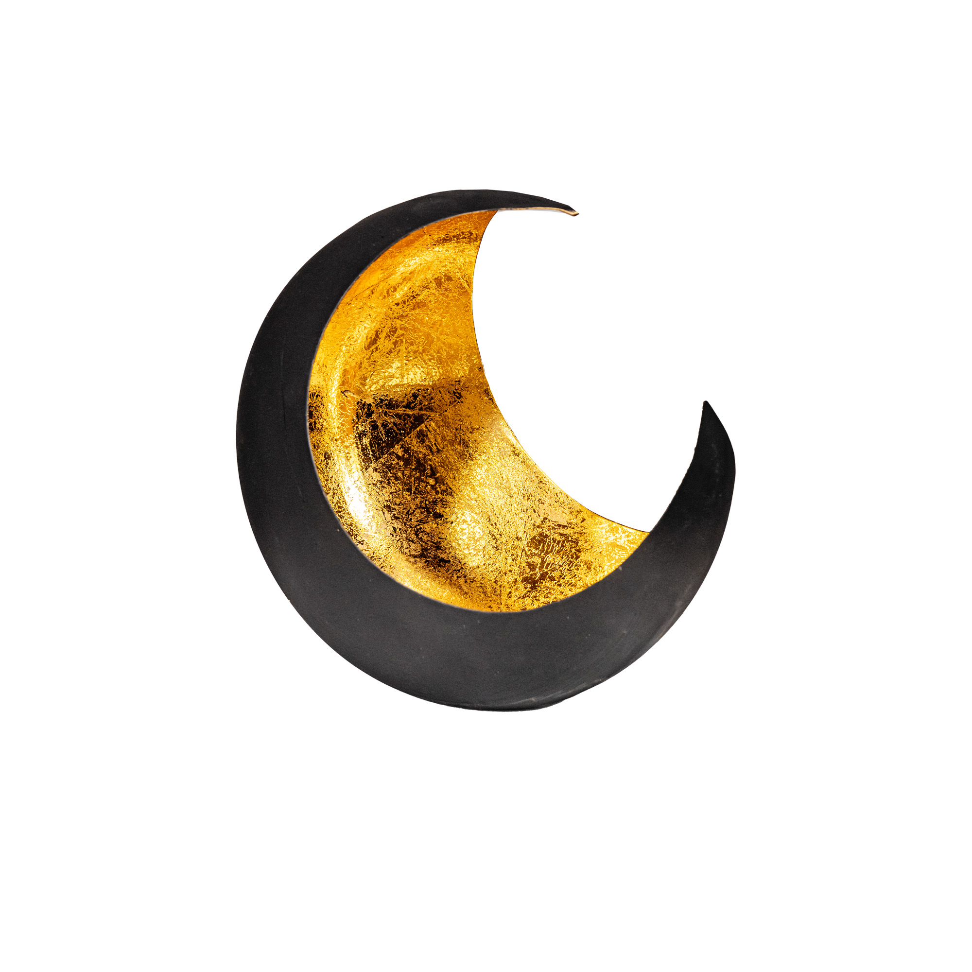 Metal Moon tealightl Matt black-gold 20×20×H14 cm